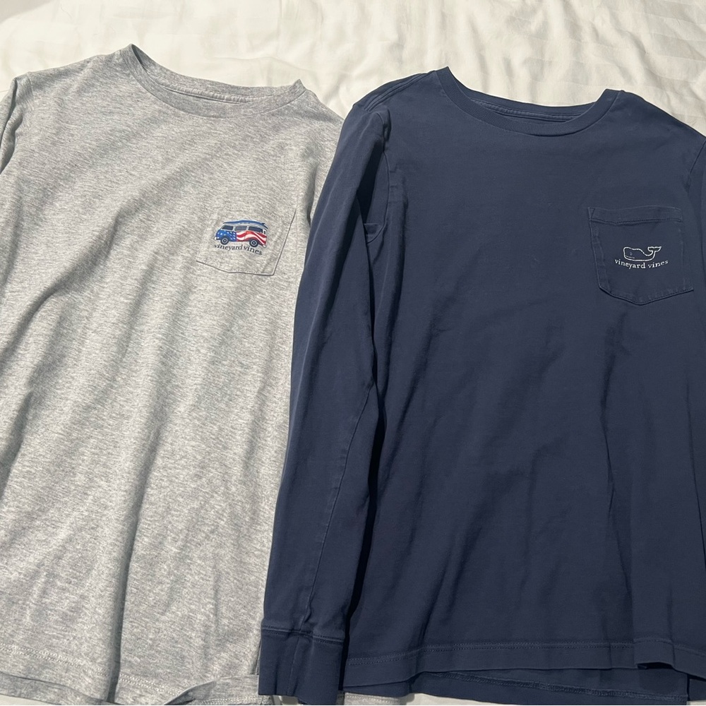Vineyard Vines Kids Long Sleeve Tees - Light Gray and Navy